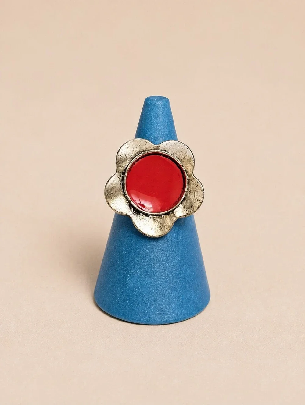 Vintage Red Cabochon Flower Adjustable Ring